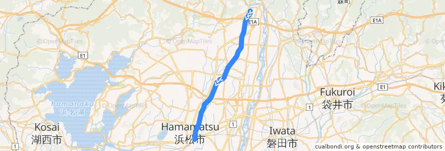 Mapa del recorrido 遠州鉄道鉄道線 de la línea  en Hamamatsu.