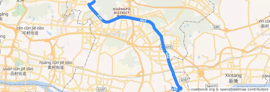 Mapa del recorrido 946路[南岗(国际玩具礼品城)总站-广汕路(万龙路)总站] de la línea  en 黄埔区.