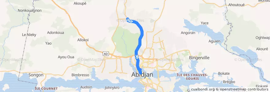 Mapa del recorrido bus 201 : PK 18 (Abobo) → Hotel de Ville de la línea  en Abidjan.