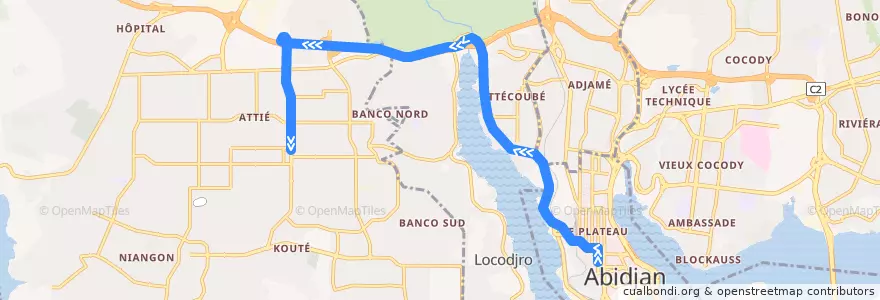 Mapa del recorrido bus 206 : Hôtel de ville → Saint André de la línea  en Abidjan.