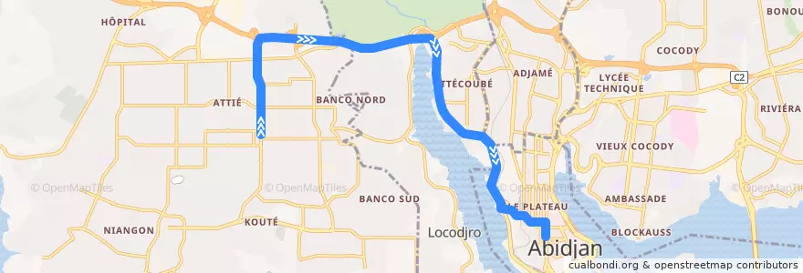 Mapa del recorrido bus 206 : Saint André → Hôtel de ville de la línea  en Abidjan.