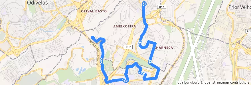 Mapa del recorrido Bus 41B: Galinheiras → Quinta das Lavadeiras de la línea  en Lisbona.