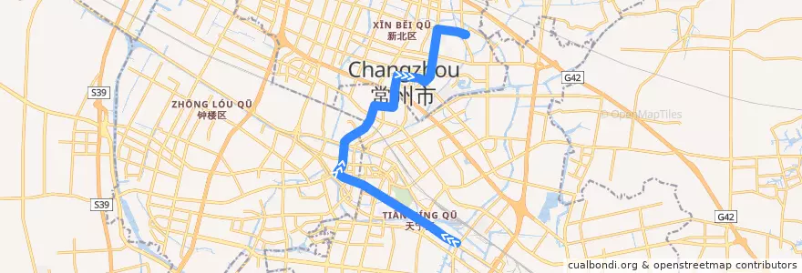 Mapa del recorrido B12 白家桥-香树湾 de la línea  en Changzhou.