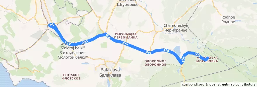 Mapa del recorrido Автобус №18: 5-й километр - п. Морозовка de la línea  en Балаклавский округ.