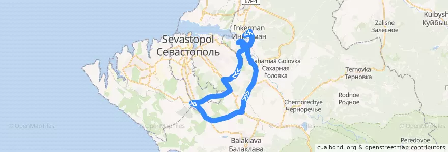 Mapa del recorrido Автобус №21: 5-й километр - п. Морозовка de la línea  en Балаклавский район.
