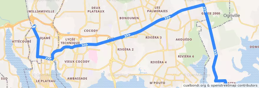Mapa del recorrido bus 616 : Gare Nord Adjamé → Abatta Village de la línea  en Abiyán.