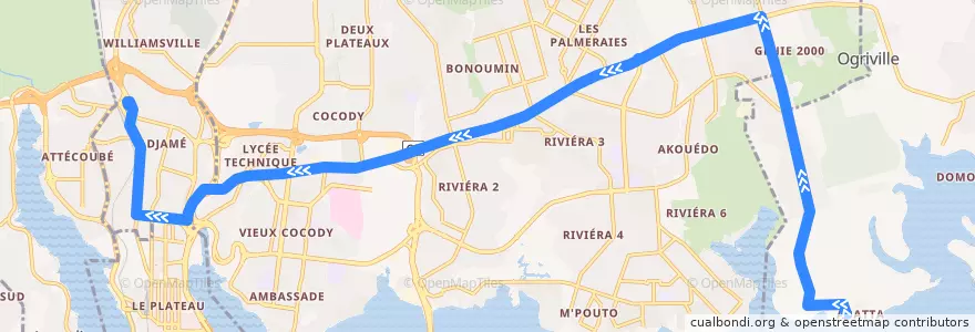 Mapa del recorrido bus 616 : Abatta Village → Gare Nord Adjamé de la línea  en Abidjan.