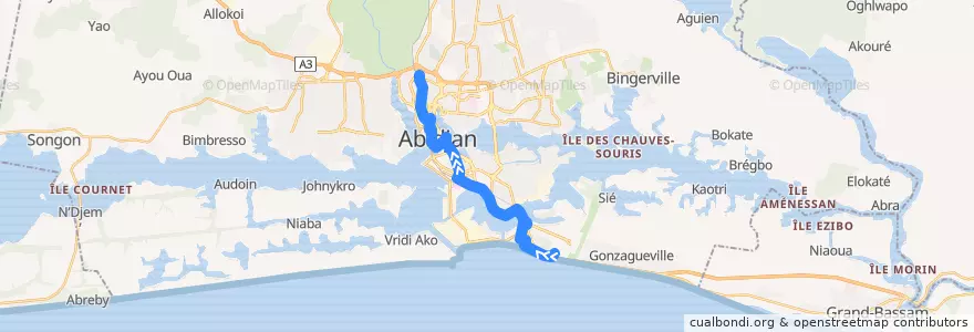 Mapa del recorrido bus 29 :Port-Bouet derrière warf → Gare Nord de la línea  en Abidjan.