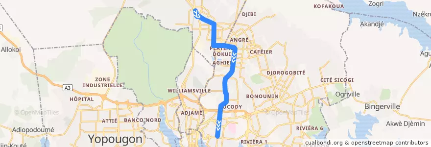 Mapa del recorrido bus 48 : Abobo Gendarmerie → Saint Jean de la línea  en 阿比让.