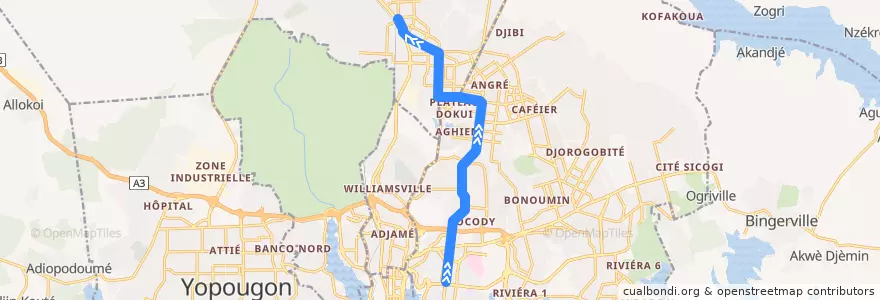 Mapa del recorrido bus 48 : Saint Jean → Abobo Gendarmerie de la línea  en Abidjan.