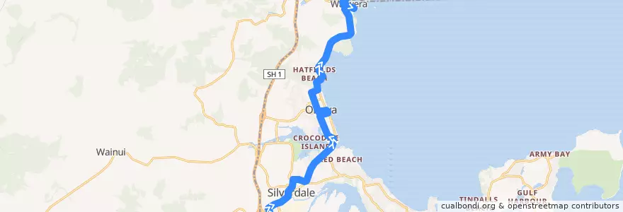 Mapa del recorrido Hibiscus Coast Station to Orewa/Waiwera de la línea  en Hibiscus and Bays.