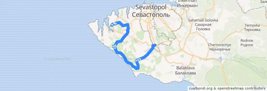 Mapa del recorrido Автобус №24: Камышовая бухта - 5-й км. de la línea  en Севастополь.