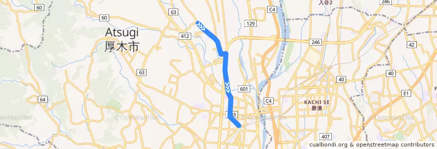Mapa del recorrido 厚木08系統 de la línea  en Atsugi.