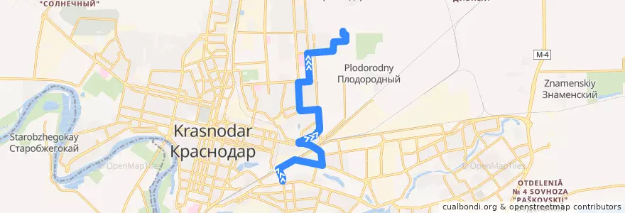 Mapa del recorrido Автобус №47: Ул. им. Шевченко => Микрорайон "Губернский" de la línea  en Krasnodar Municipality.