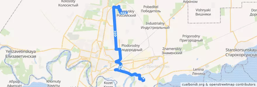 Mapa del recorrido Автобус №48: Ул. им. Комарова В.М. => ул. Гидростроителей de la línea  en Krasnodar Municipality.