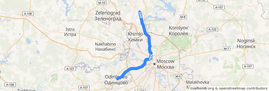 Mapa del recorrido Белорусско-Савёловский диаметр: Лобня => Одинцово de la línea  en Centraal Federaal District.