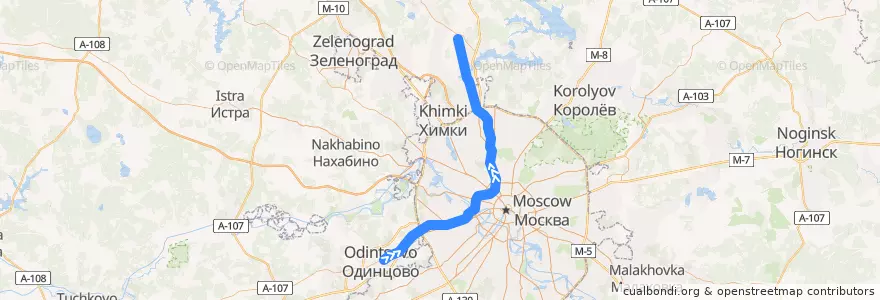 Mapa del recorrido Белорусско-Савёловский диаметр: Одинцово => Лобня de la línea  en Центральный федеральный округ.