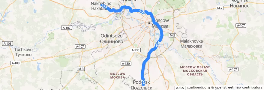 Mapa del recorrido Курско-Рижский диаметр: Нахабино => Подольск de la línea  en Central Federal District.