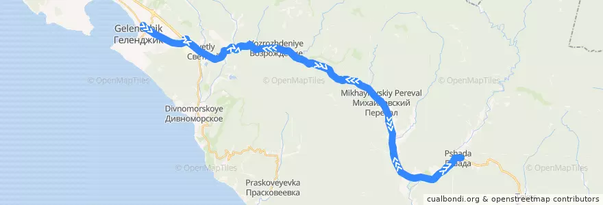 Mapa del recorrido Автобус №106: Геленджик АС - Пшада de la línea  en городской округ Геленджик.
