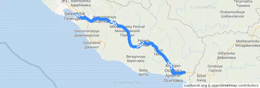Mapa del recorrido Автобус №107: Геленджик АС - Тешебс de la línea  en городской округ Геленджик.