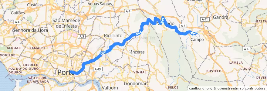 Mapa del recorrido 700 Campo => Bolhão de la línea  en Área Metropolitana do Porto.