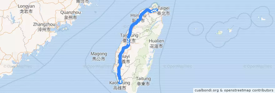 Mapa del recorrido 台灣高鐵 861 南港->左營 de la línea  en تايوان.