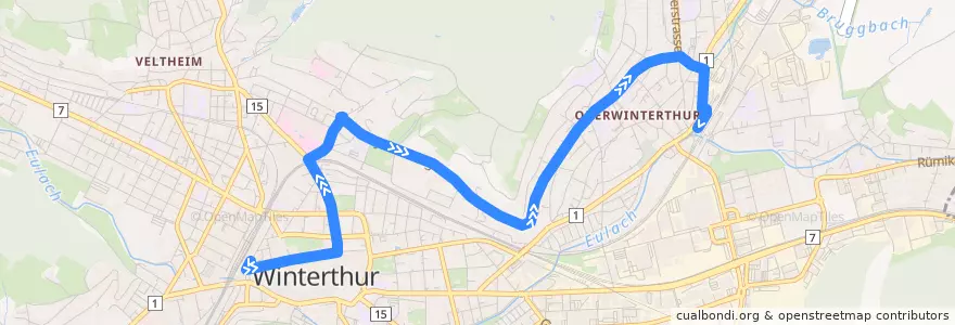 Mapa del recorrido Bus 10: Hauptbahnhof → Bahnhof Oberwinterthur de la línea  en Winterthur.