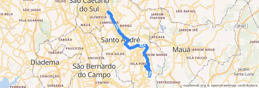 Mapa del recorrido Ônibus T25: Vila Suíça => UniABC de la línea  en Santo André.