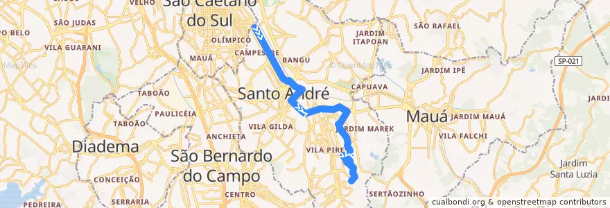 Mapa del recorrido Ônibus T25: UniABC => Vila Suíça de la línea  en Santo André.