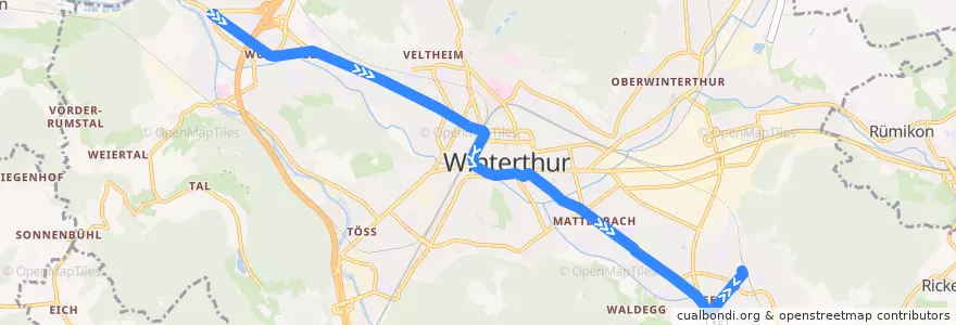 Mapa del recorrido Bus 2: Wülflingen → Seen de la línea  en Winterthur.