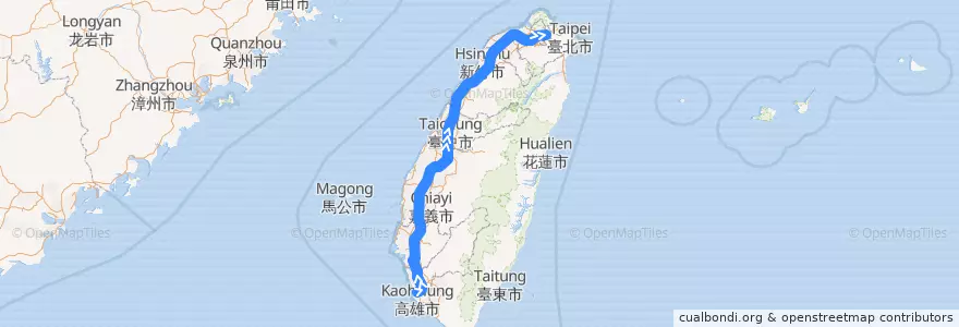 Mapa del recorrido 台灣高鐵 862 左營->南港 de la línea  en Тайвань.