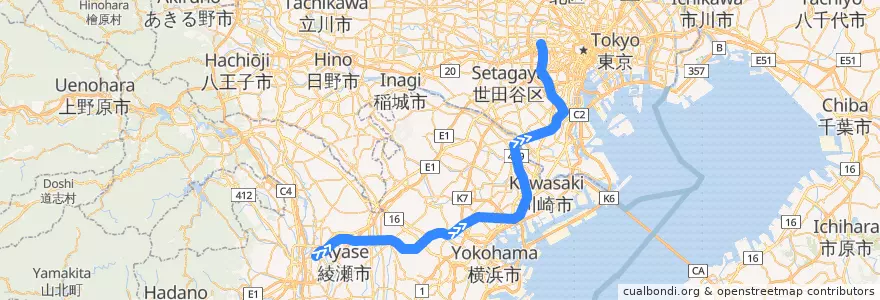 Mapa del recorrido Sotetsu: Ebina => Shinjuku de la línea  en Giappone.
