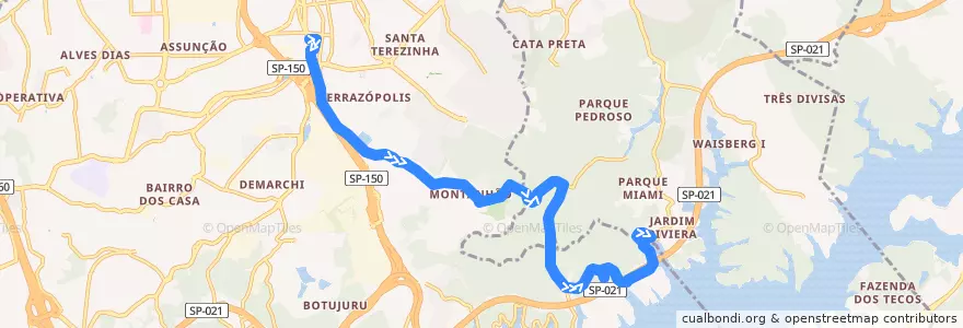 Mapa del recorrido 26: Ferrazópolis => Baraldi de la línea  en Região Metropolitana de São Paulo.