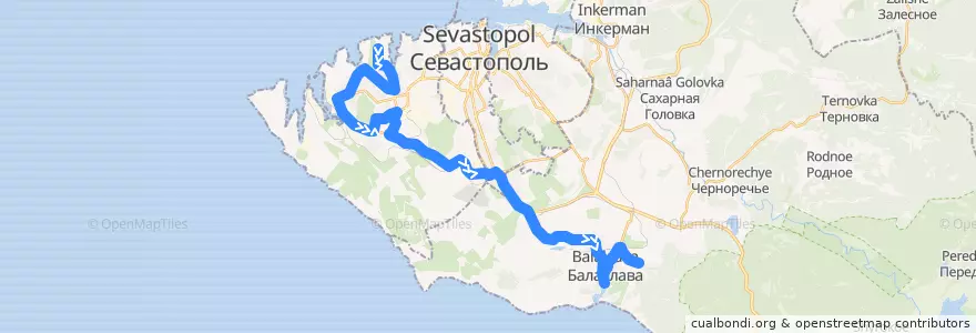 Mapa del recorrido Автобус №34: Аквамарин - Балаклава (2-е отделение Золотой Балки) de la línea  en Севастополь.