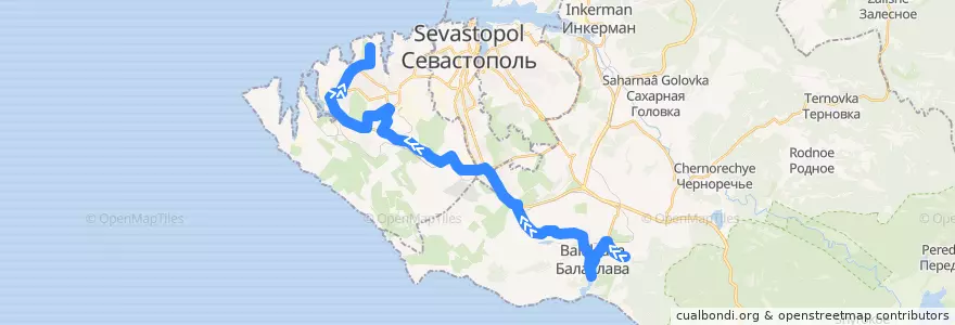 Mapa del recorrido Автобус №34: Балаклава (2-е отделение Золотой Балки) - Аквамарин de la línea  en Севастополь.