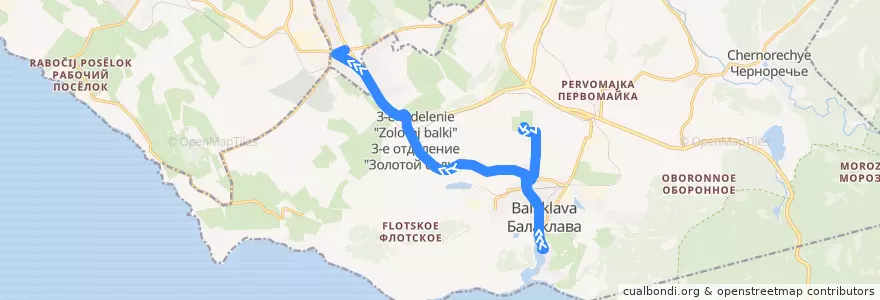 Mapa del recorrido Автобус №33: Балаклава (1-е отделение Золотой Балки) - 5-й км. de la línea  en Балаклавский округ.