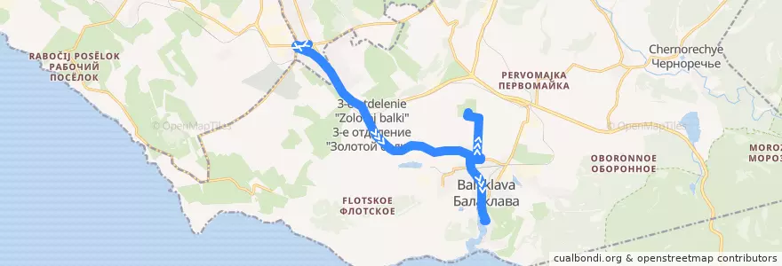 Mapa del recorrido Автобус №33: 5-й километр - Балаклава (1-е отделение Золотой Балки) de la línea  en Балаклавский округ.