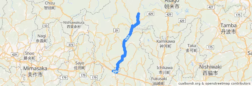 Mapa del recorrido 60：加生山崎高校前・山崎～横山～倉床 de la línea  en 宍粟市.
