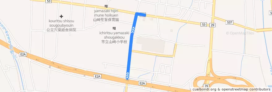 Mapa del recorrido 55：山崎～新宮駅～鵤～ツカザキ病院～ダイセル前 de la línea  en 宍粟市.