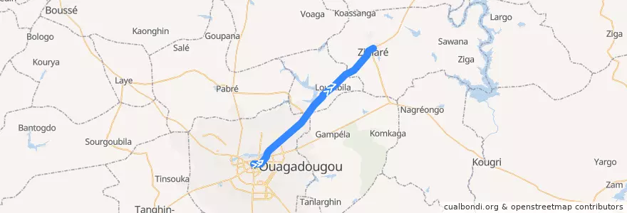 Mapa del recorrido 3LCI: Naaba Koom→ Ancienne Gare de Ziniaré de la línea  en 부르키나파소.