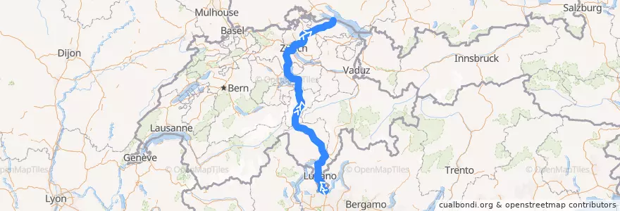 Mapa del recorrido Flixbus N24: Mailand, Lampugnano => Hamburg ZOB de la línea  en Svizzera.