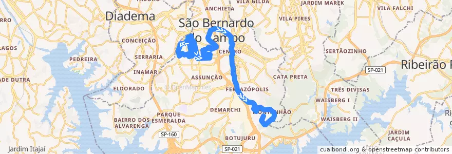 Mapa del recorrido 08: Santo Ignácio => Selecta de la línea  en São Bernardo do Campo.