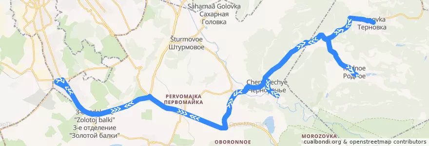 Mapa del recorrido Автобус №40: 5-й километр - с. Терновка de la línea  en Балаклавский район.