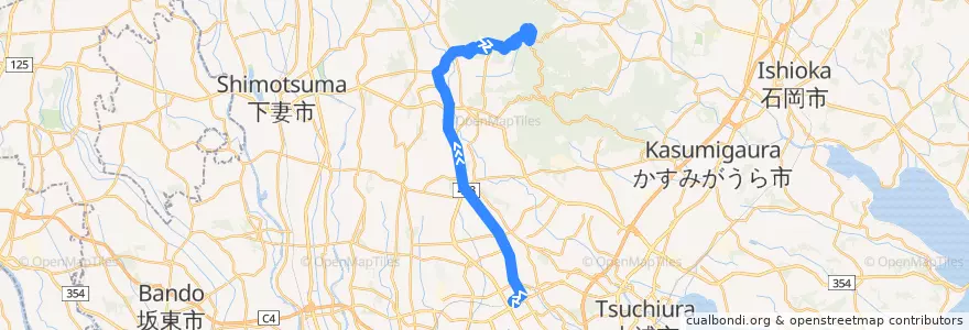 Mapa del recorrido 関東鉄道バス 筑波山シャトル（つくばセンター⇒つつじヶ丘） de la línea  en Tsukuba.