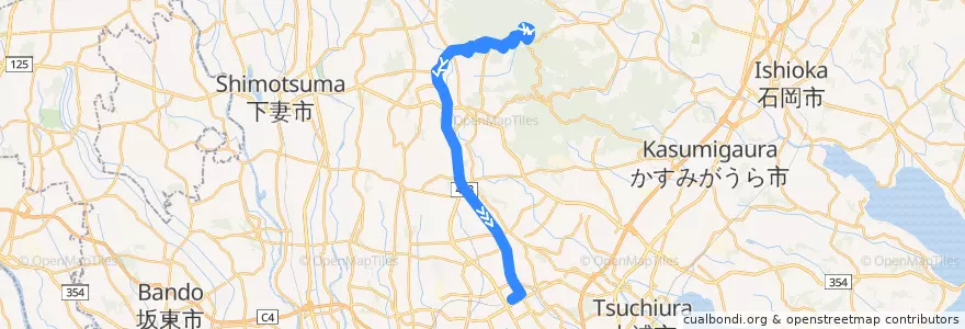 Mapa del recorrido 関東鉄道バス 筑波山シャトル（つつじヶ丘⇒つくばセンター） de la línea  en Tsukuba.
