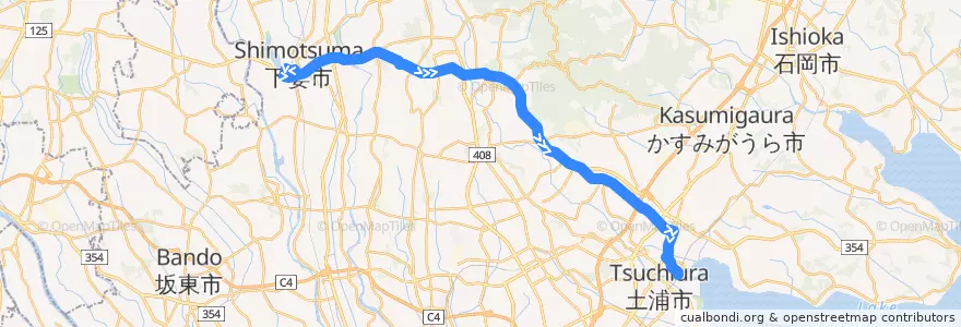 Mapa del recorrido 関鉄パープルバス 下妻駅⇒北条⇒土浦駅 de la línea  en 이바라키현.