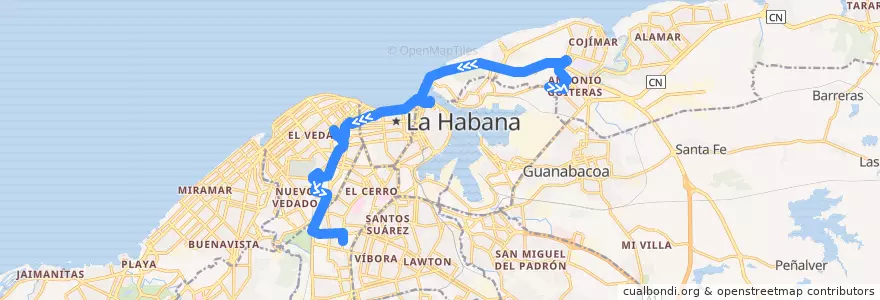 Mapa del recorrido Ruta A67 Bahia - Palatino de la línea  en La Habana.