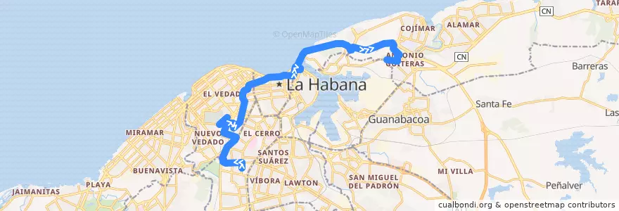 Mapa del recorrido Ruta A67 Palatino - Bahía de la línea  en La Habana.