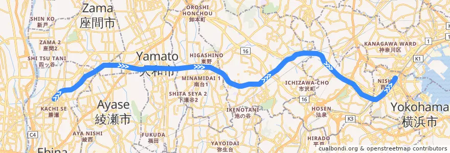 Mapa del recorrido 相鉄本線 de la línea  en Канагава.