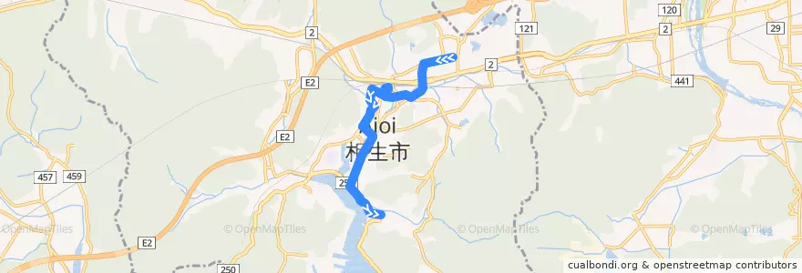 Mapa del recorrido 52：池ノ内北～相生駅～相生港 de la línea  en 相生市.